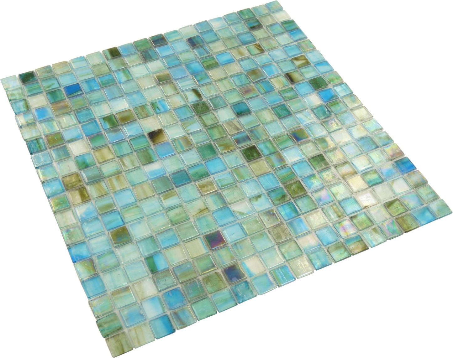 Turquoise 5/8'' x 5/8'' Glossy and Iridescent Glass Tile Botanical Glass