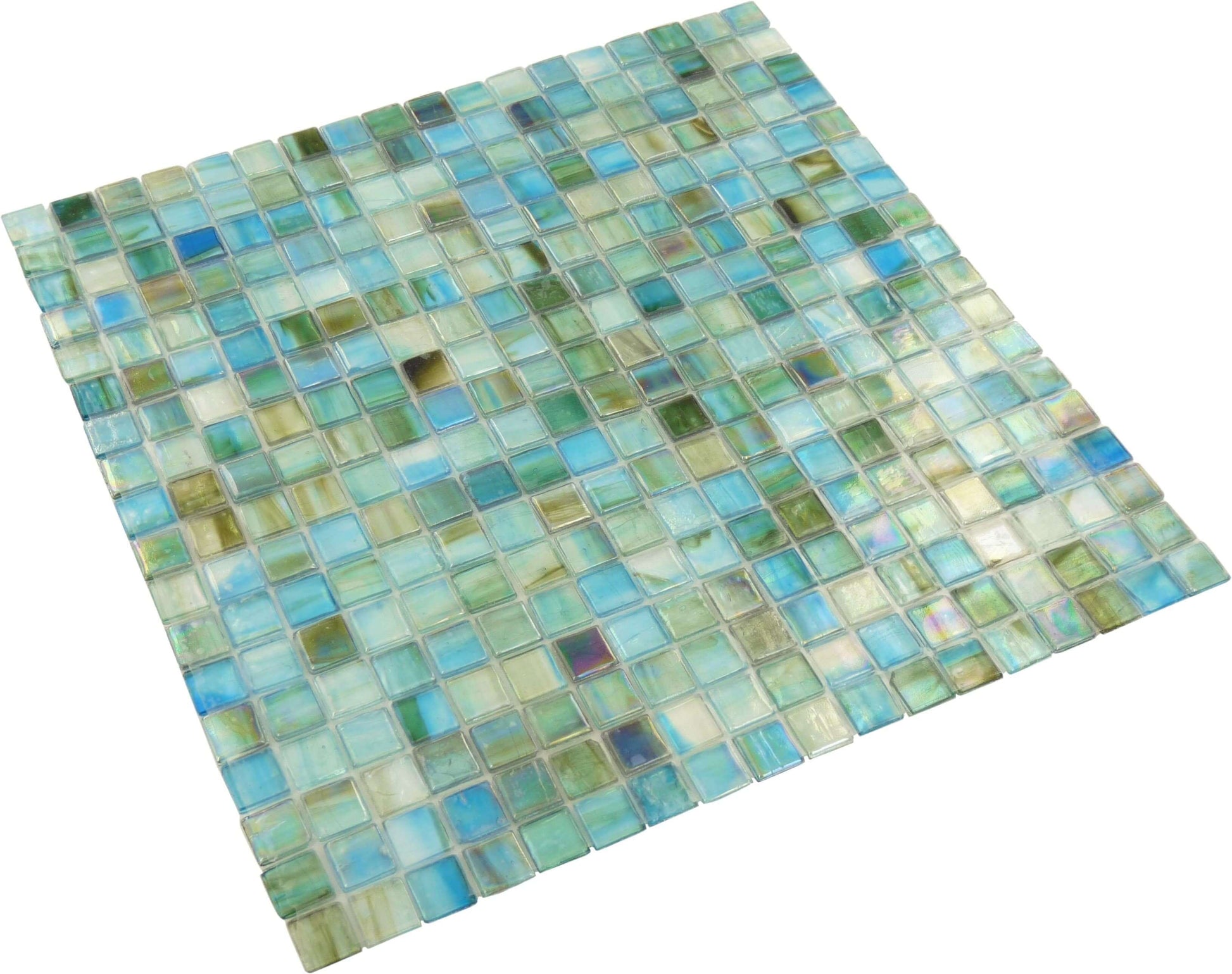 Turquoise 5/8'' x 5/8'' Glossy and Iridescent Glass Tile Botanical Glass