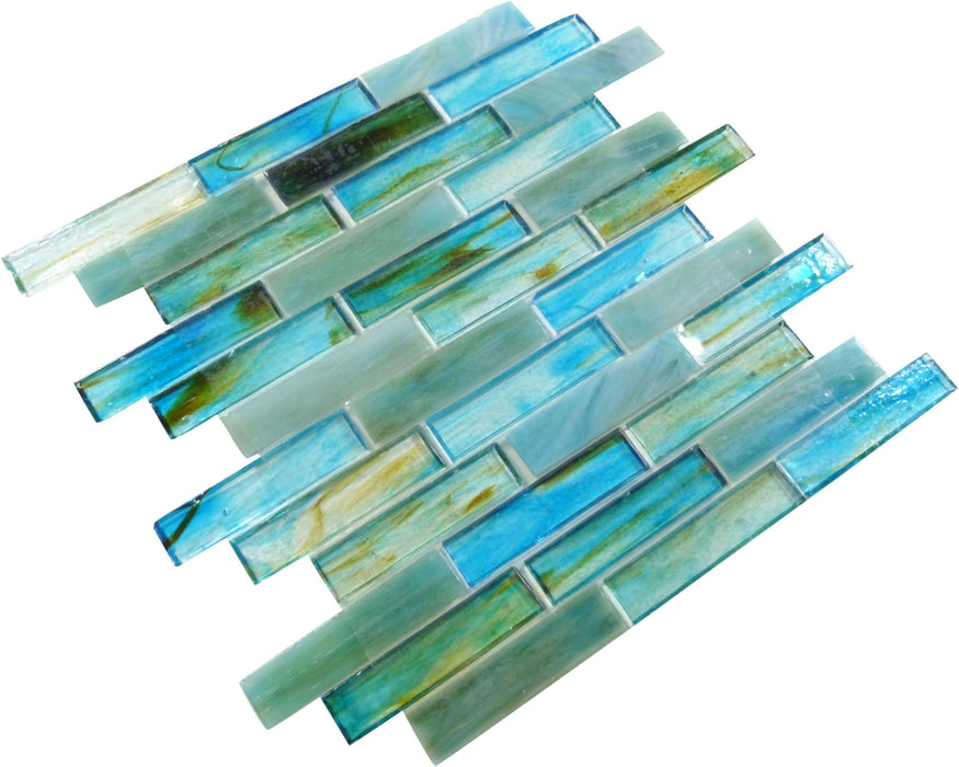 Turquoise Green 1'' x 4'' Glossy Glass Tile Botanical Glass