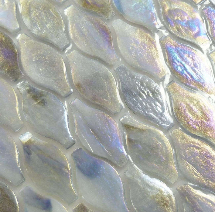 Platinum Grey Unique Shapes Glossy & Iridescent Glass Tile Botanical Glass