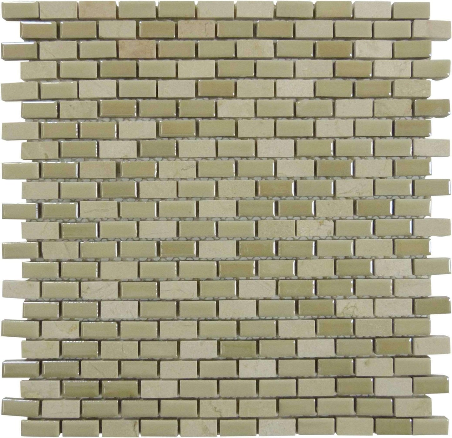 Porcello Shiny Oyster Beige Mini Brick Stone & Porcelain Tile Euro Glass