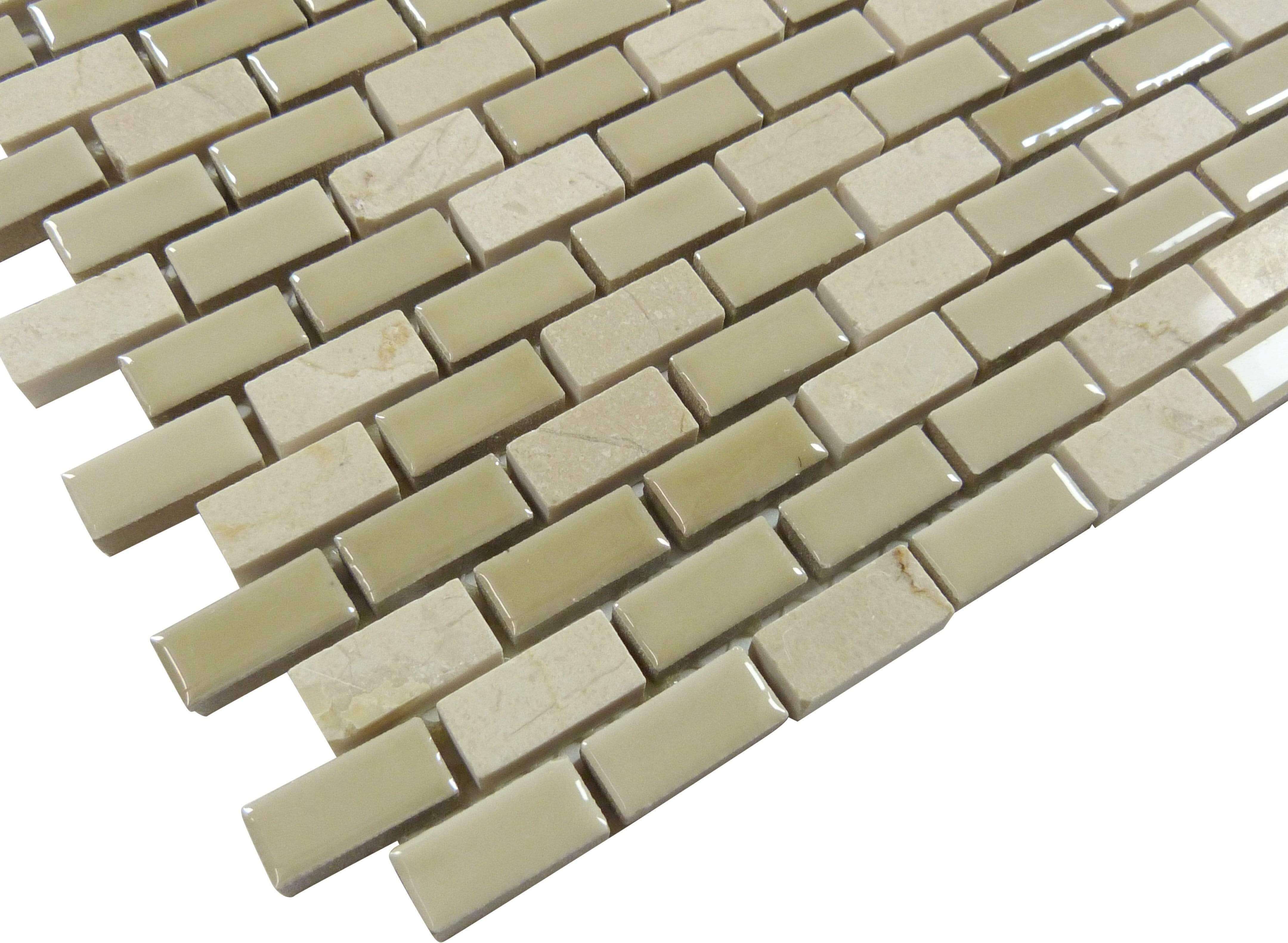 Porcello Shiny Oyster Beige Mini Brick Stone & Porcelain Tile Euro Glass