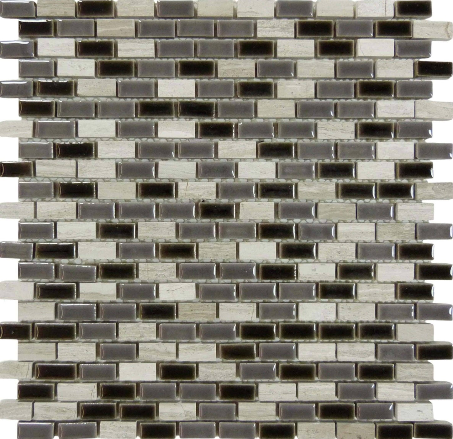 Porcello Silver Fox Grey Mini Brick Stone & Porcelain Tile Euro Glass