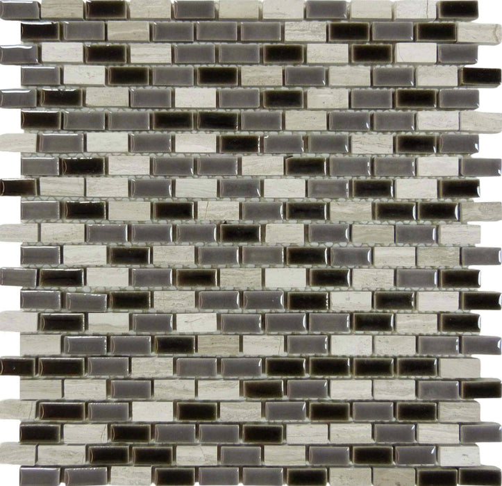 Porcello Silver Fox Grey Mini Brick Stone & Porcelain Tile Euro Glass