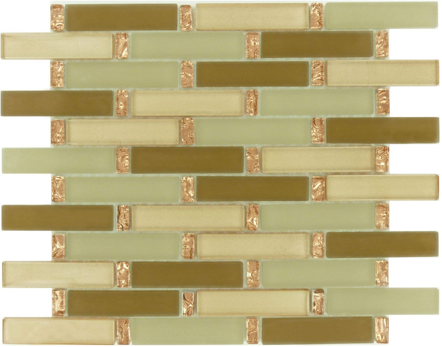 Peach Field Bronze/Copper 1'' x 4'' Glass Glossy & Frosted Tile Euro Glass