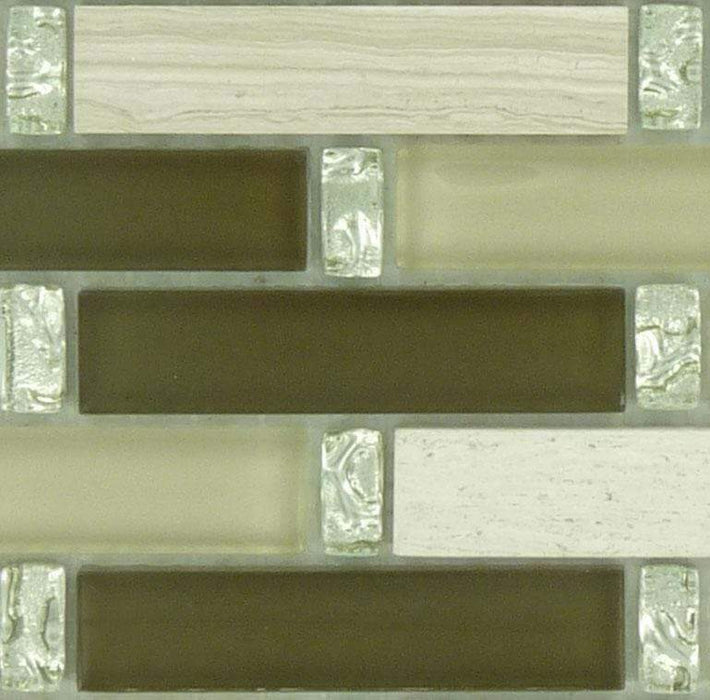 Herbal Garden Brown 1'' x 4'' Glass and Stone Glossy Tile Euro Glass