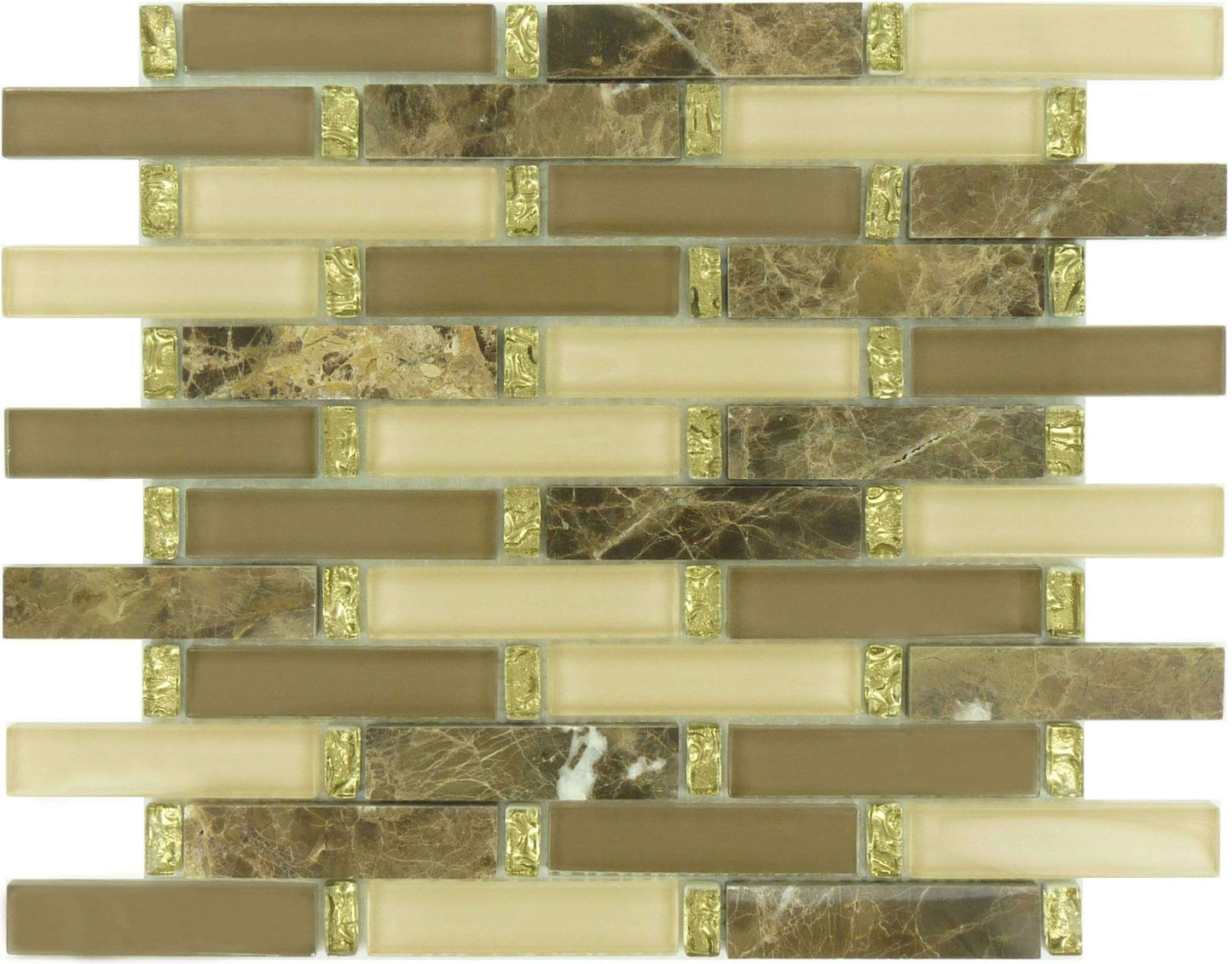 Crunched Walnut Brown 1'' x 4'' Glass and Stone Glossy Tile Euro Glass