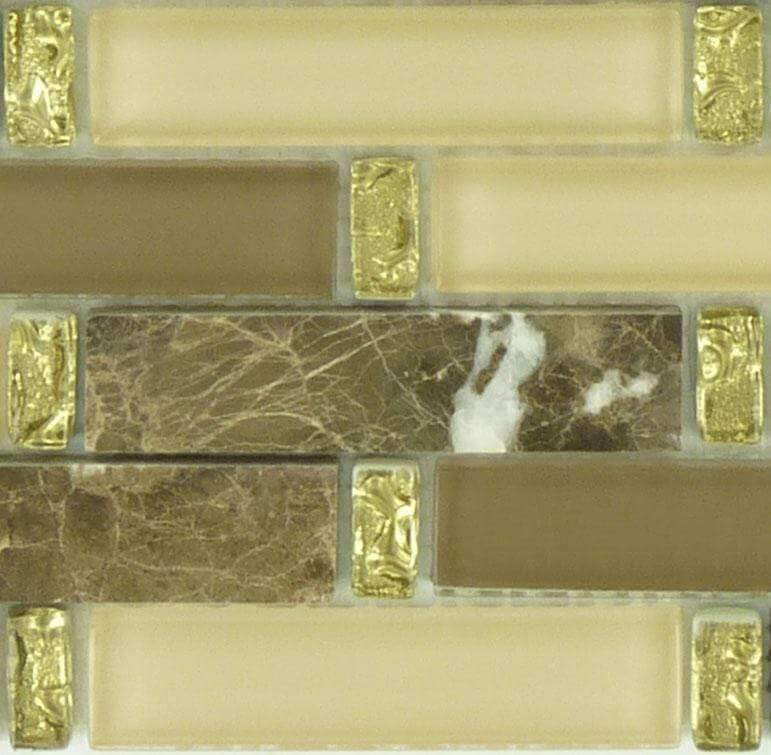 Crunched Walnut Brown 1'' x 4'' Glass and Stone Glossy Tile Euro Glass