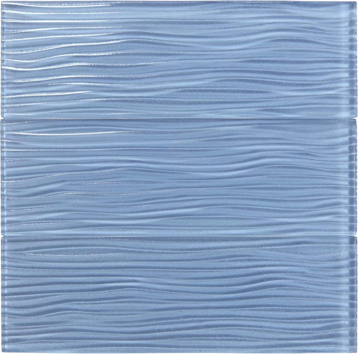 Sea Foam Wave Blue 4'' x 12'' Glossy Glass Subway Tile Euro Glass