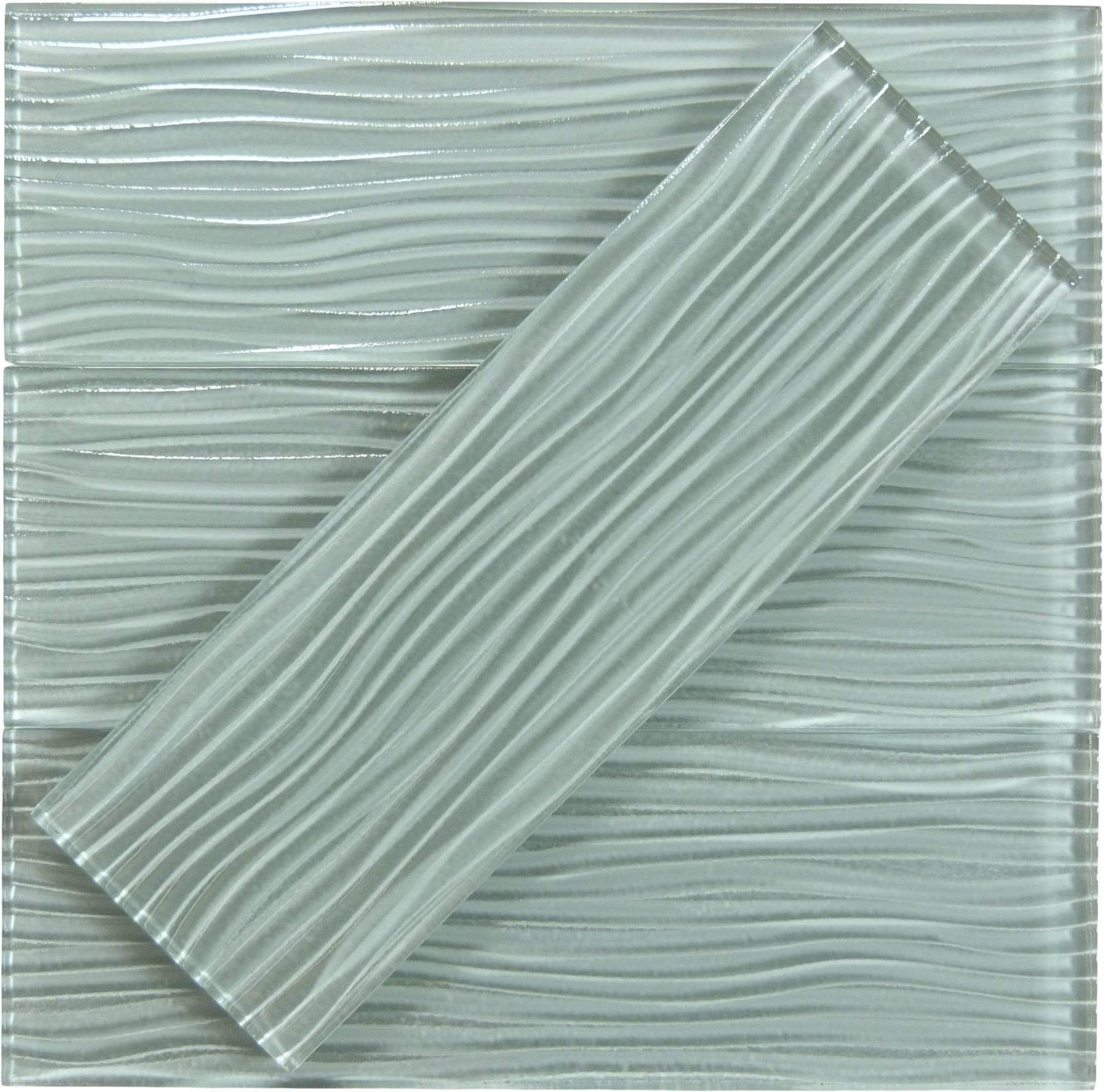 Morning Mist Blue Wave 4'' x 12'' Glossy Glass Subway Tile Euro Glass