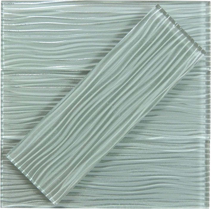 Morning Mist Blue Wave 4'' x 12'' Glossy Glass Subway Tile Euro Glass