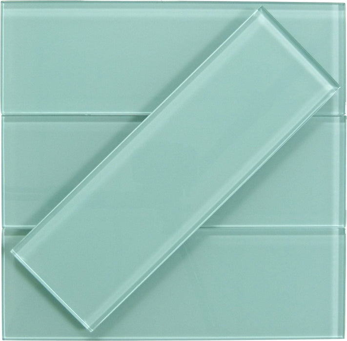 Soft Mint Green 4'' x 12'' Glossy Glass Subway Tile Euro Glass
