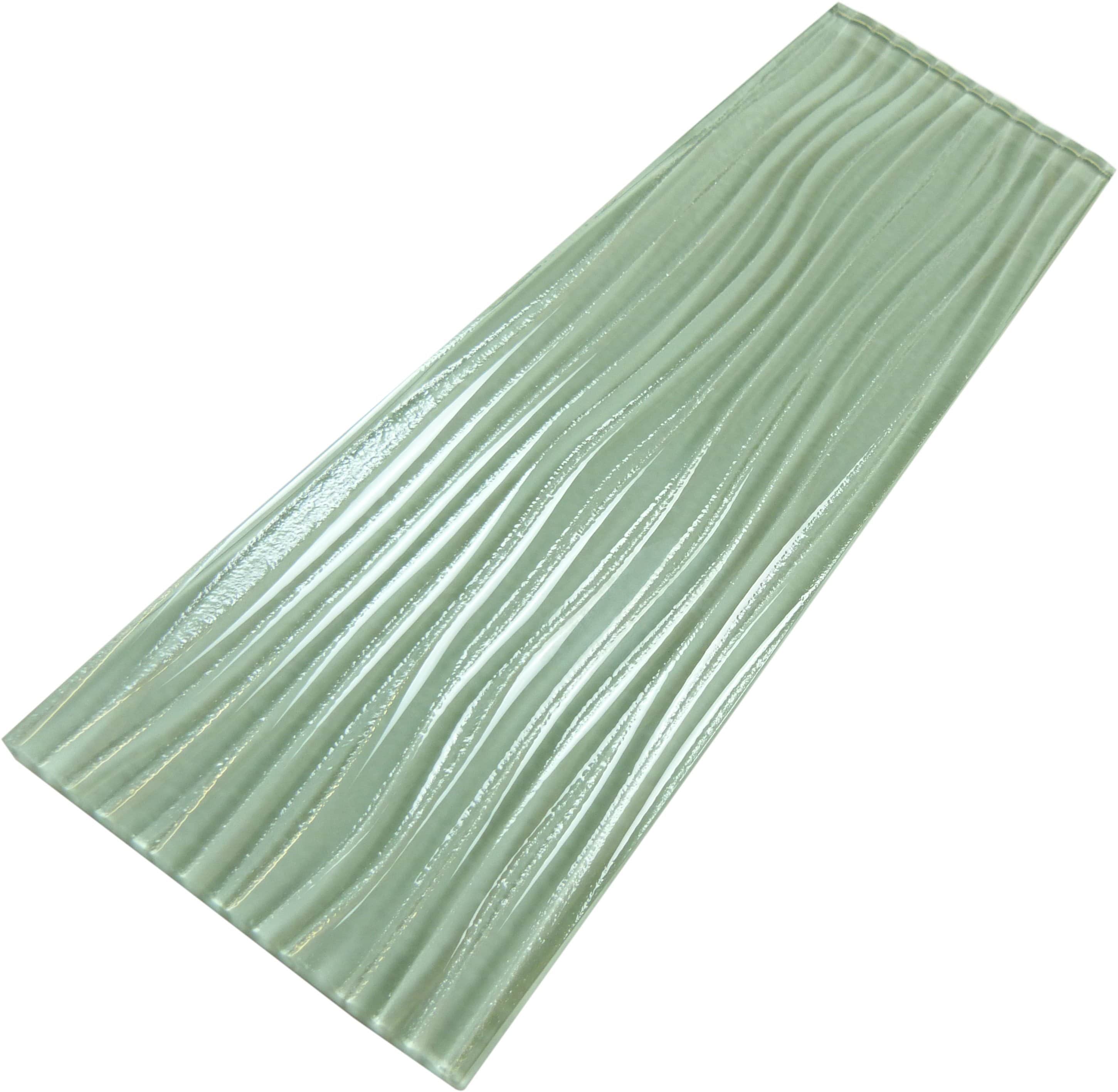 Ocean Spray Green Wave 4'' x 12'' Glossy Glass Subway Tile Euro Glass