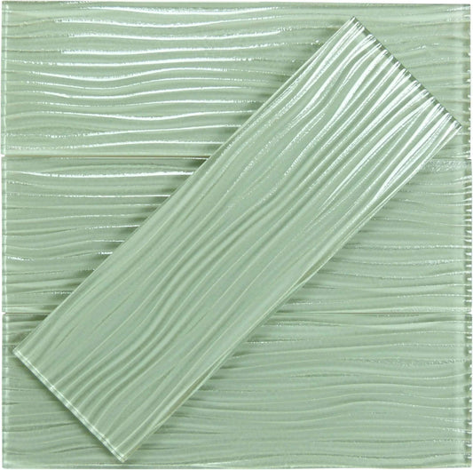 Ocean Spray Green Wave 4'' x 12'' Glossy Glass Subway Tile Euro Glass