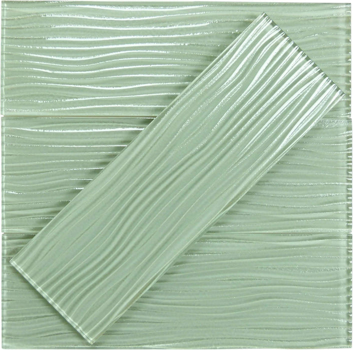 Ocean Spray Green Wave 4'' x 12'' Glossy Glass Subway Tile Euro Glass