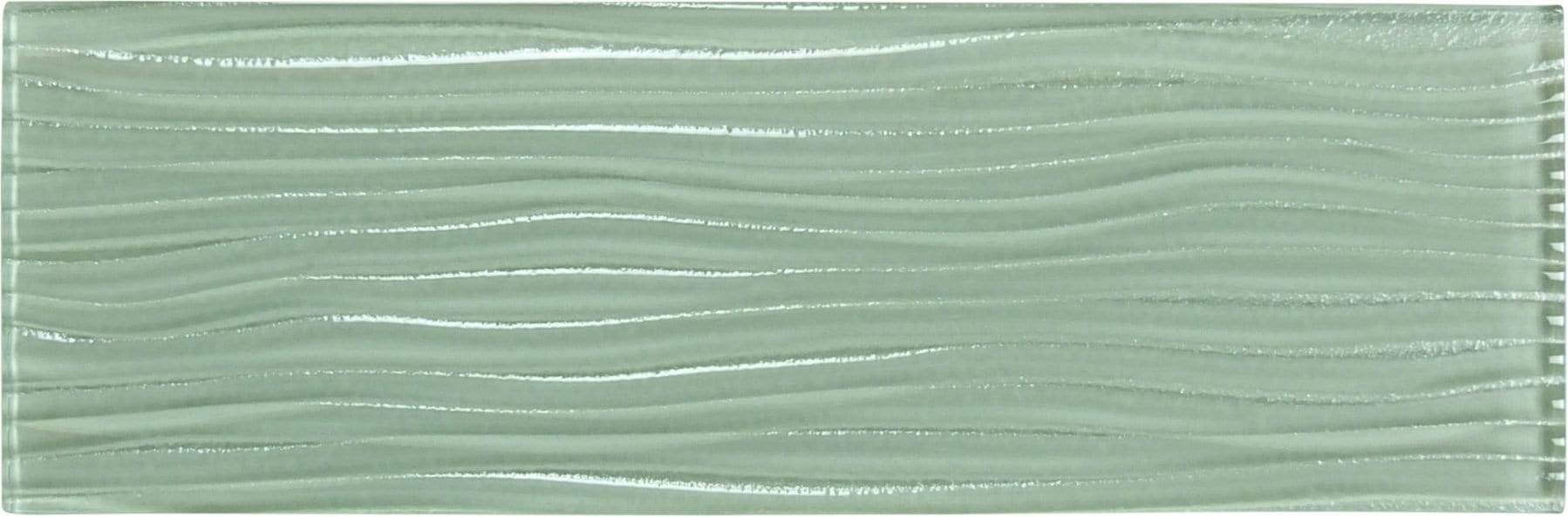 Ocean Spray Green Wave 4'' x 12'' Glossy Glass Subway Tile Euro Glass