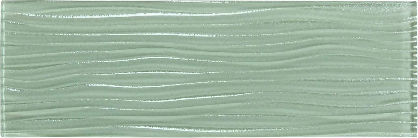 Ocean Spray Green Wave 4'' x 12'' Glossy Glass Subway Tile Euro Glass