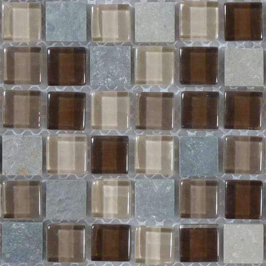 Titanium Filed GS15 Brown 5/8'' x 5/8'' Glass and Slate Glossy & Unpolished Tile Euro Glass