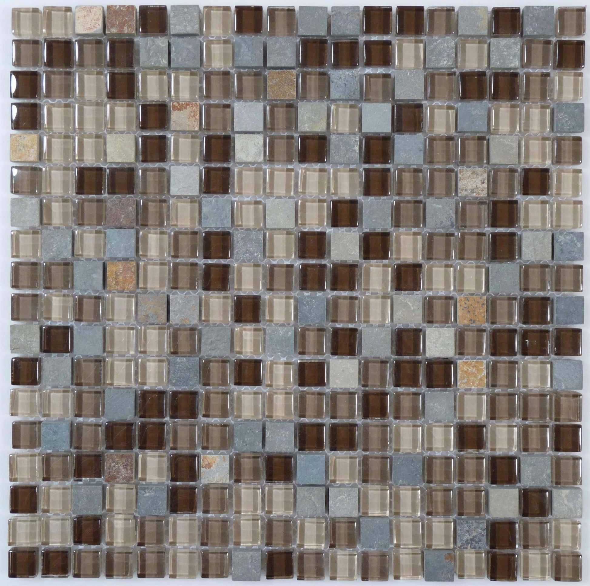 Titanium Filed GS15 Brown 5/8'' x 5/8'' Glass and Slate Glossy & Unpolished Tile Euro Glass