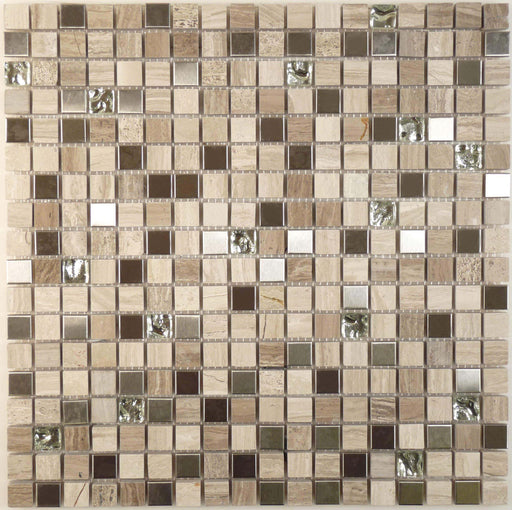 White Sand OP05 Cream/Beige 5/8'' x 5/8'' Glass and Stone Glossy Tile Euro Glass