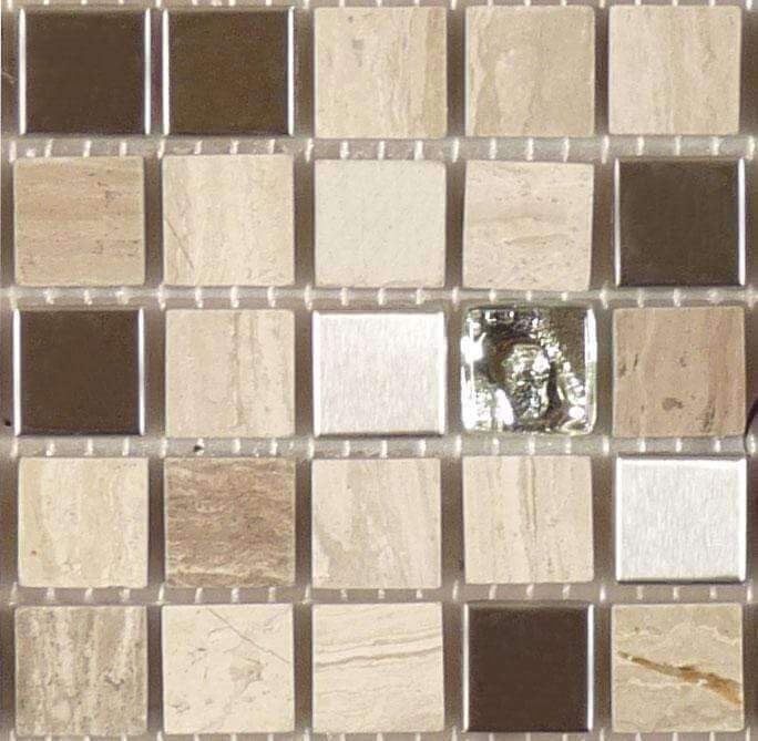 White Sand OP05 Cream/Beige 5/8'' x 5/8'' Glass and Stone Glossy Tile Euro Glass