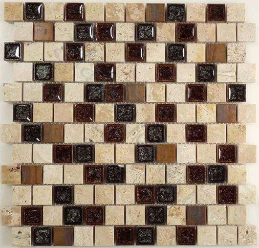 Offset Spotted Dove Beige 7/8'' x 7/8'' Glass Metal & Stone Tile Euro Glass