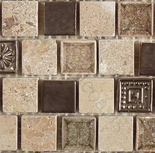 Offset Ashen Forest TS-923 Cream/Beige 7/8'' x 7/8'' Glass and Stone Polished Tile Euro Glass