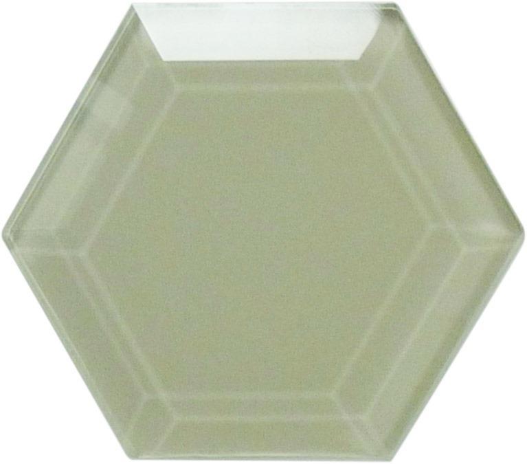 Aldabra Beige 4" Beveled Hexagon Glossy Glass Tile Euro Glass