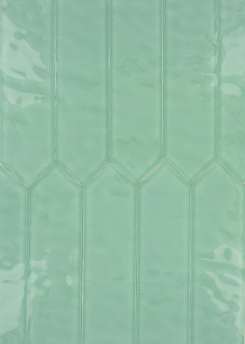 Upscale Aqua 3" x 10" Elongated Hexagon Rippled Glossy Glass Tile Euro Glass