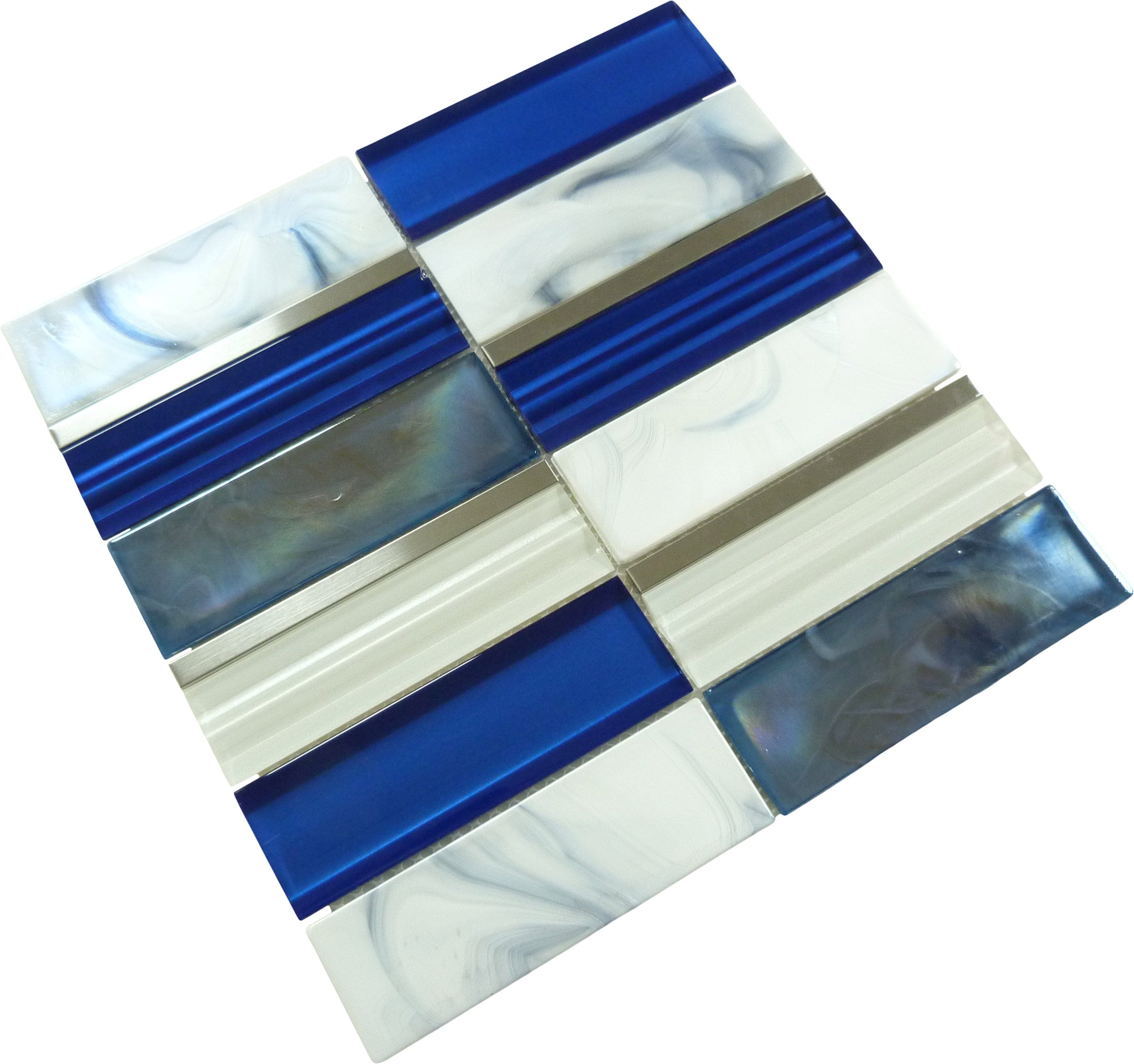 Art Studio Graham Blue Glass and Metal Tile Euro Glass