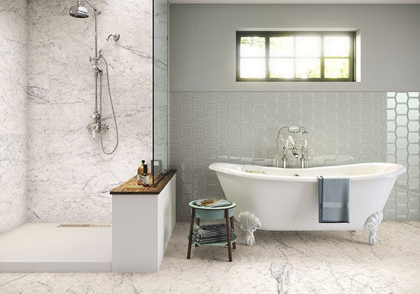 Beryl Window Grey 5x6 Hexagon Glossy Ceramic Tile | Oasis Tile