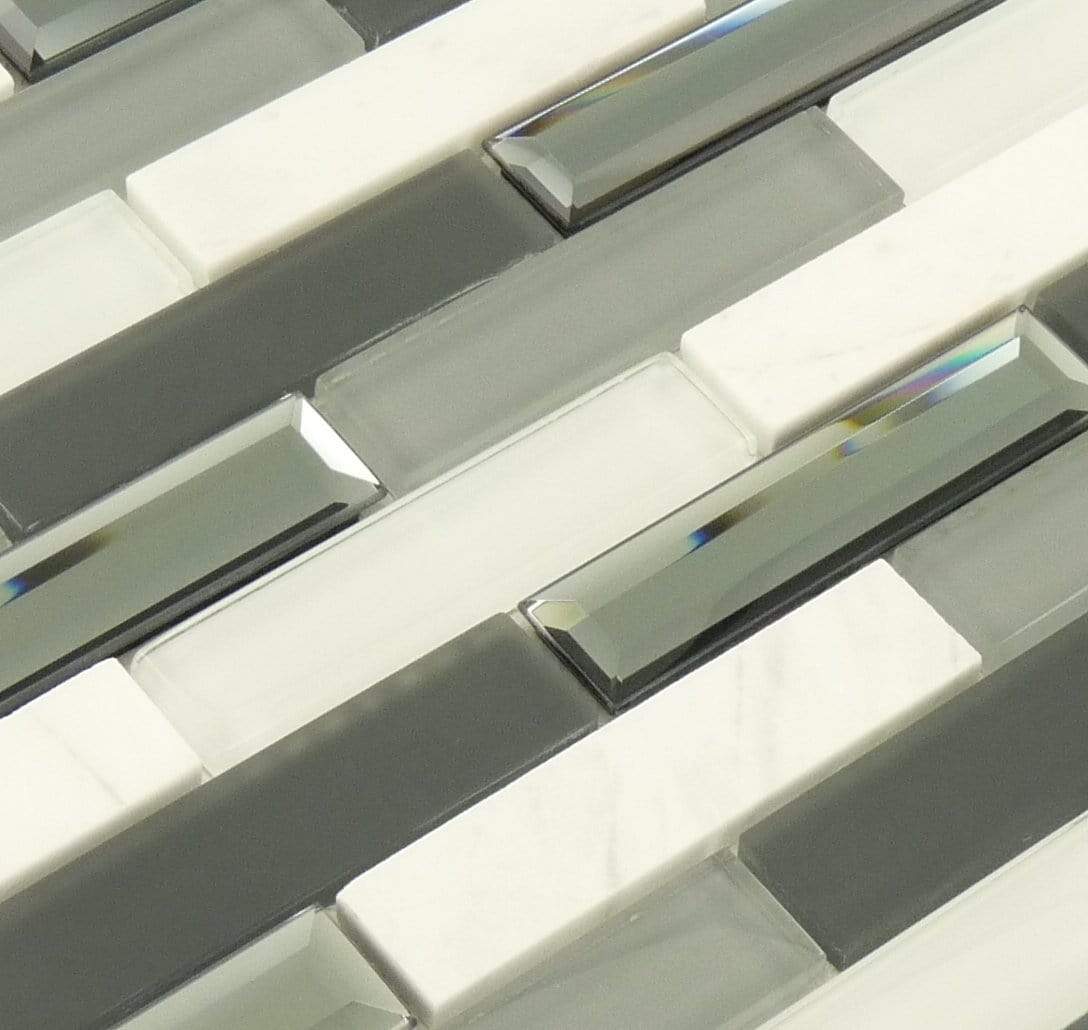 Beveled Castel Azure Gardens Glass & Stone Tile BCA655