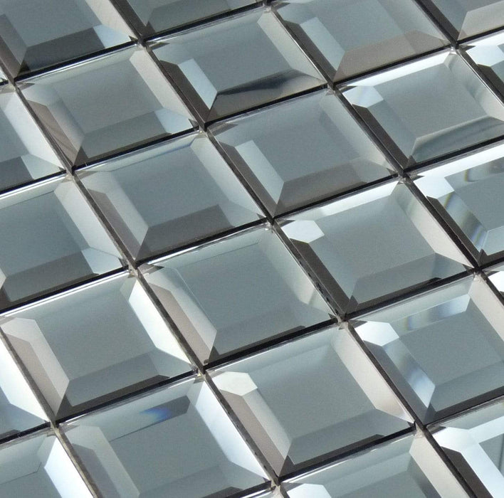 Hemisphere Blue 2" x 2" Glossy & Frosted Glass Mirror Tile Euro Glass