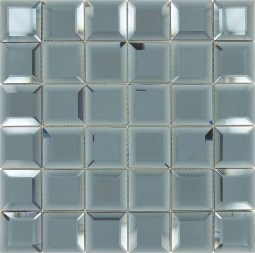 Hemisphere Blue 2" x 2" Glossy & Frosted Glass Mirror Tile Euro Glass
