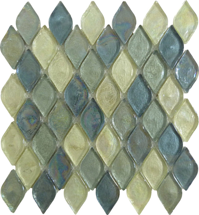 Atlantis Leaf Blue Glossy and Iridescent Glass Tile Euro Glass