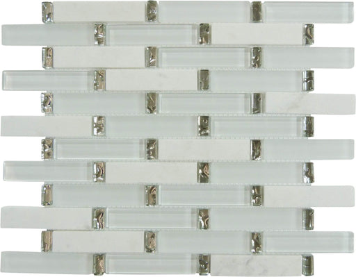 Ice Basket White 1'' x 4'' Glass and Stone Tile Euro Glass