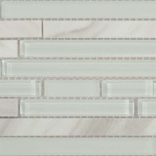 Ice White SES03 White Random Bricks Glass and Stone Glossy & Frosted Tile Euro Glass
