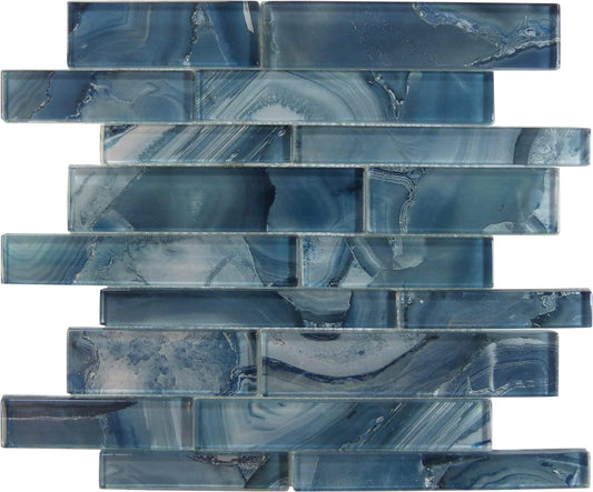 Periwinkle Dust Blue Random Brick Glossy Glass Tile Euro Glass