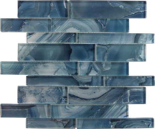 Periwinkle Dust Blue Random Brick Glossy Glass Tile Euro Glass
