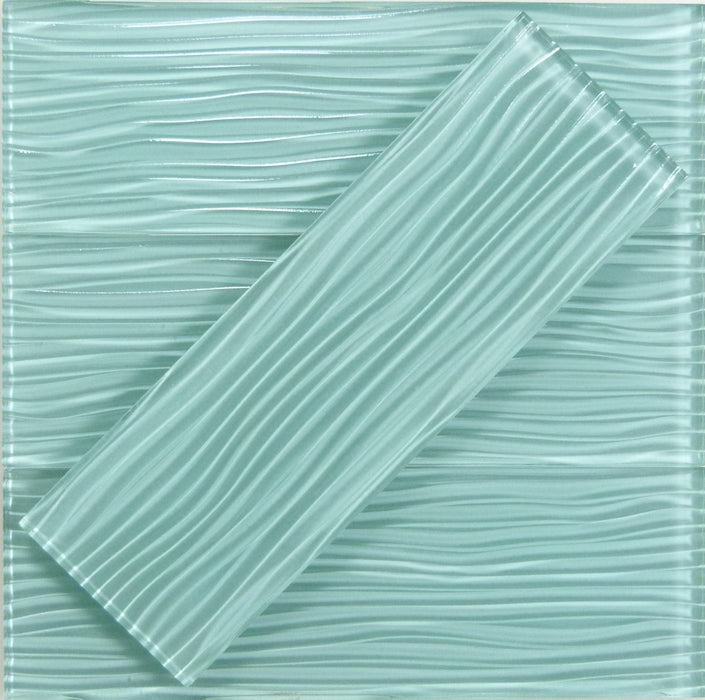 Soft Mint Green Wave 4'' x 12'' Glossy Glass Subway Tile Euro Glass