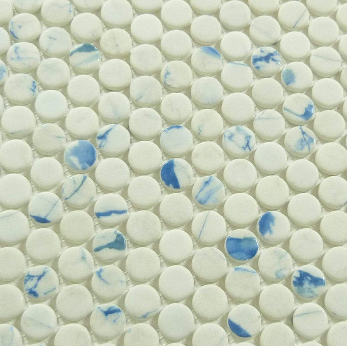 Carolina Dots Azul Chic Blue Penny Round Recycled Matte Glass Tile Euro Glass