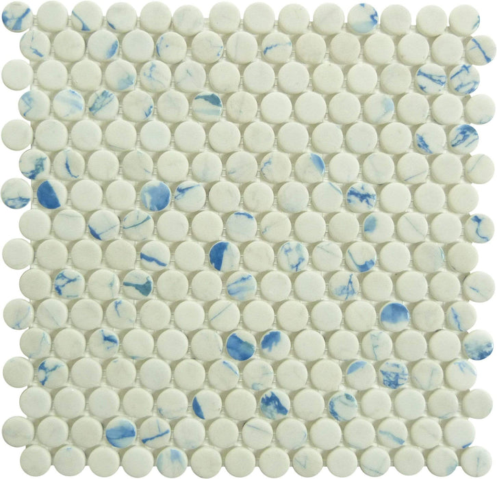 Carolina Dots Azul Chic Blue Penny Round Recycled Matte Glass Tile Euro Glass