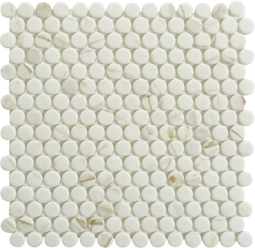 Carolina Dots Gilded Vogue White Penny Round Recycled Matte Glass Tile Euro Glass