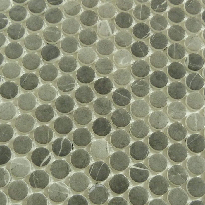 Carolina Dots Herrera Grafite Grey Penny Round Recycled Matte Glass Tile Euro Glass