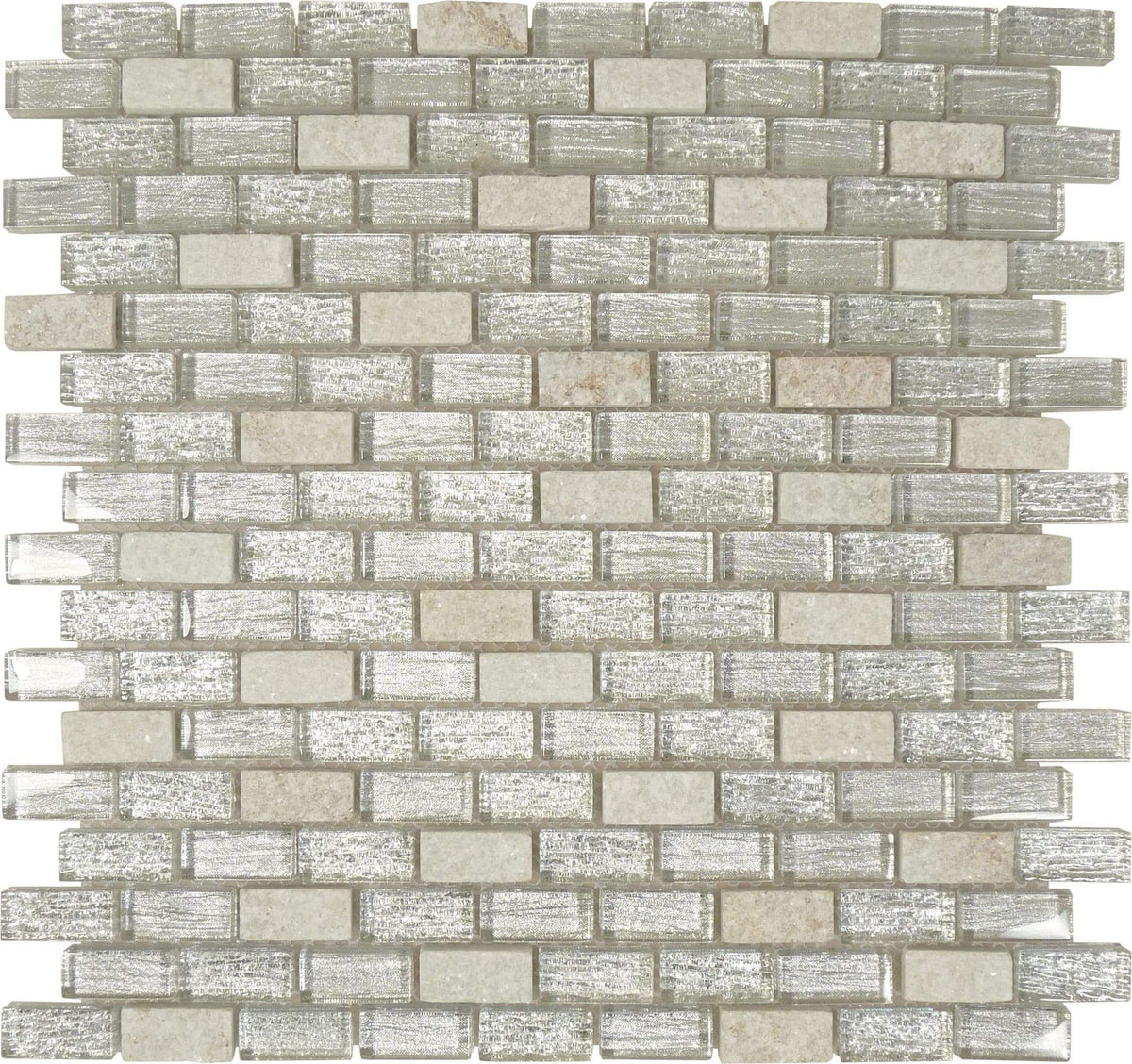 Chloe White Mini Uniform Brick Glossy Glass and Stone Tile