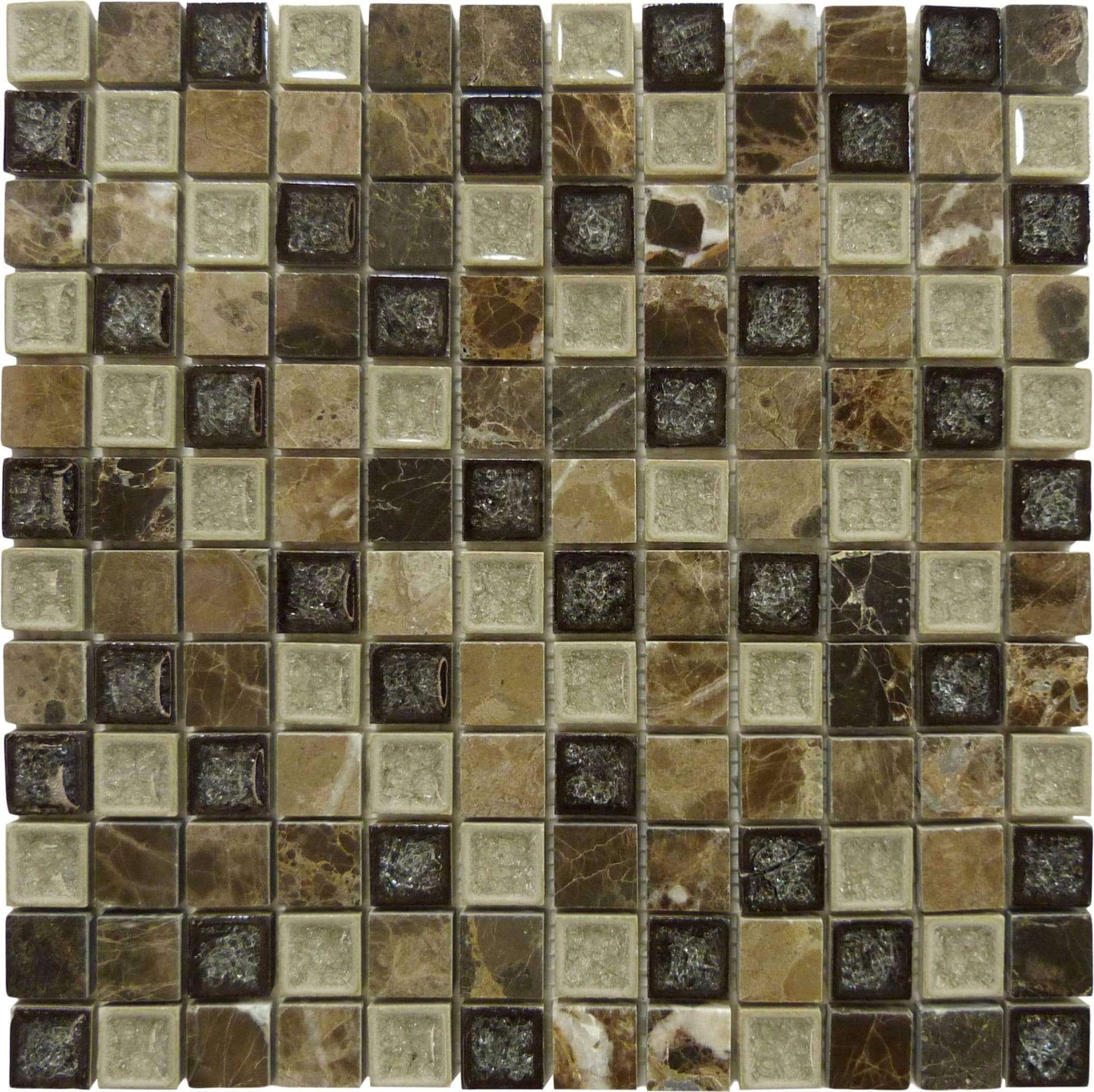 Chocolate Blend 1'' x 1'' Glass & Stone Tile Euro Glass