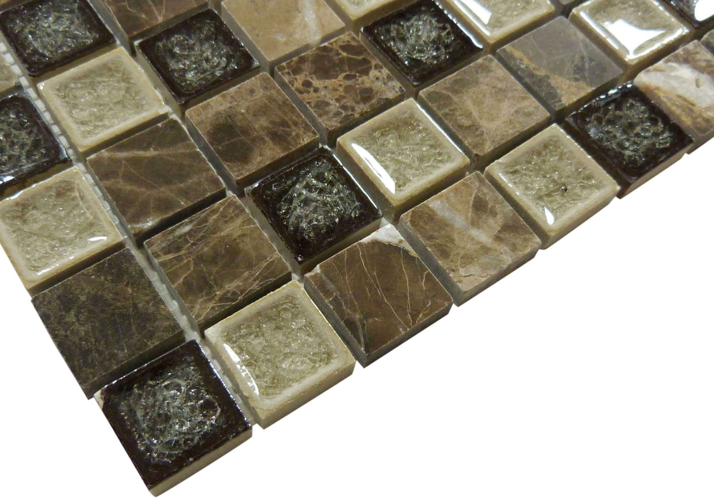 Chocolate Blend 1'' x 1'' Glass & Stone Tile Euro Glass