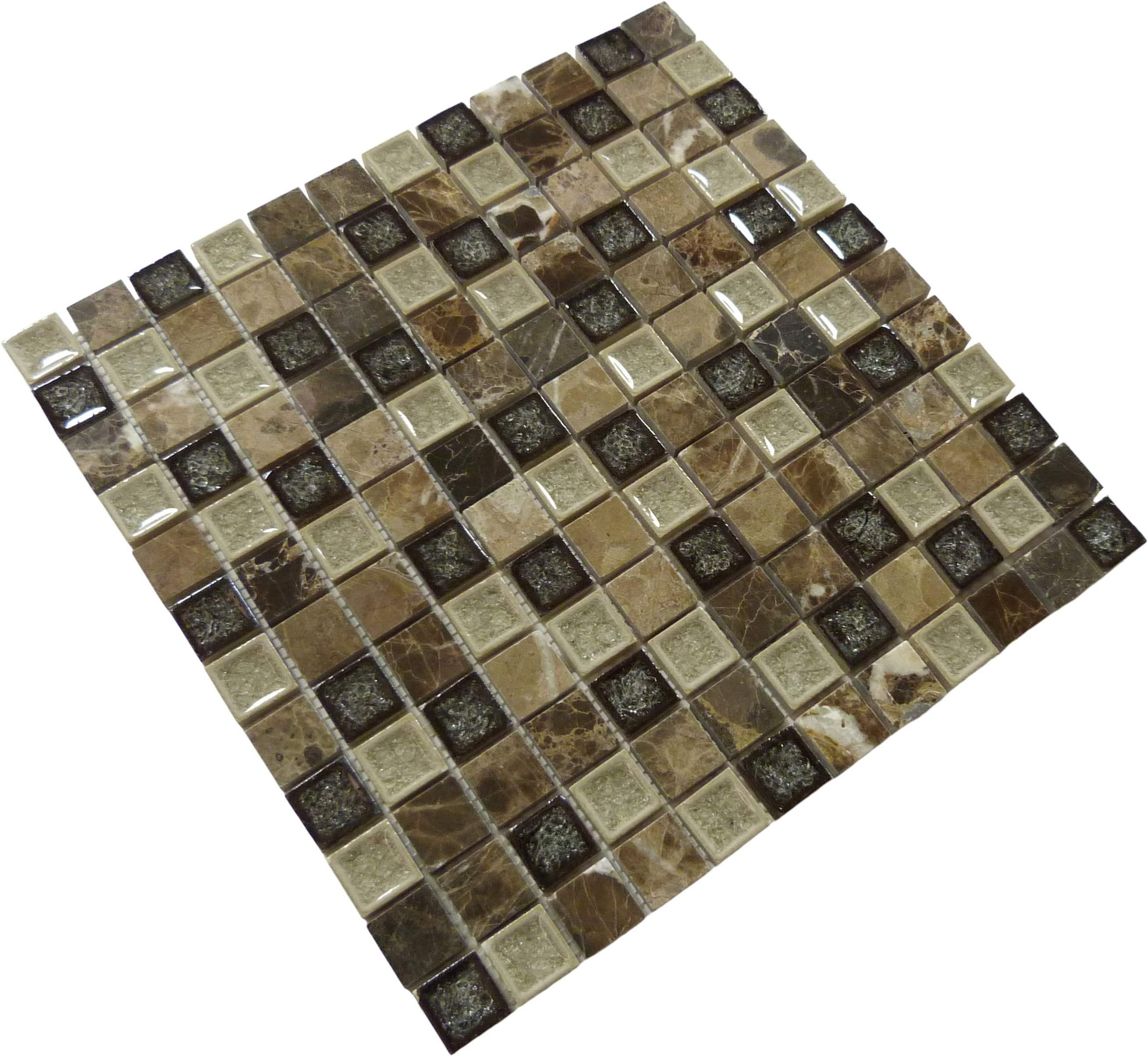 Chocolate Blend 1'' x 1'' Glass & Stone Tile Euro Glass