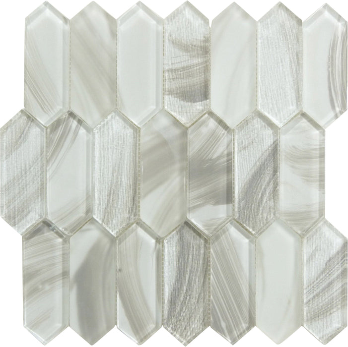 Circa Parthenon Alabaster Beige Hexagon Picket Glossy and Frosted Glass Tile Euro Glass