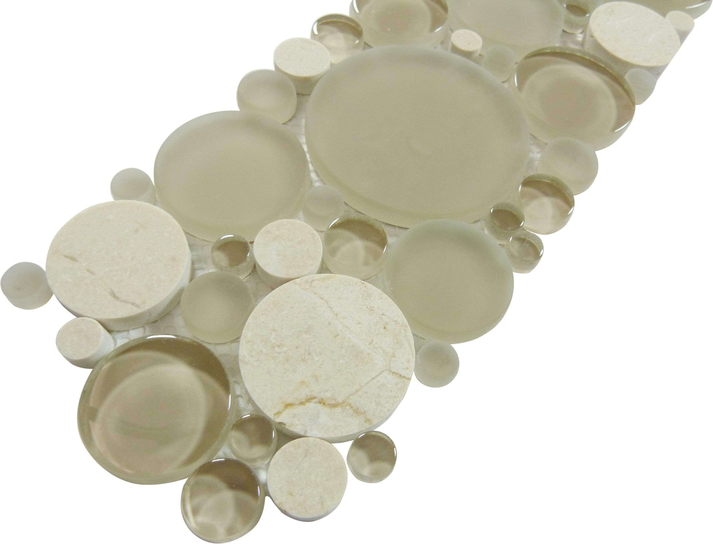 Bubble Sable 4" x 12" Border Beige Circles Glass and Stone Tile Euro Glass